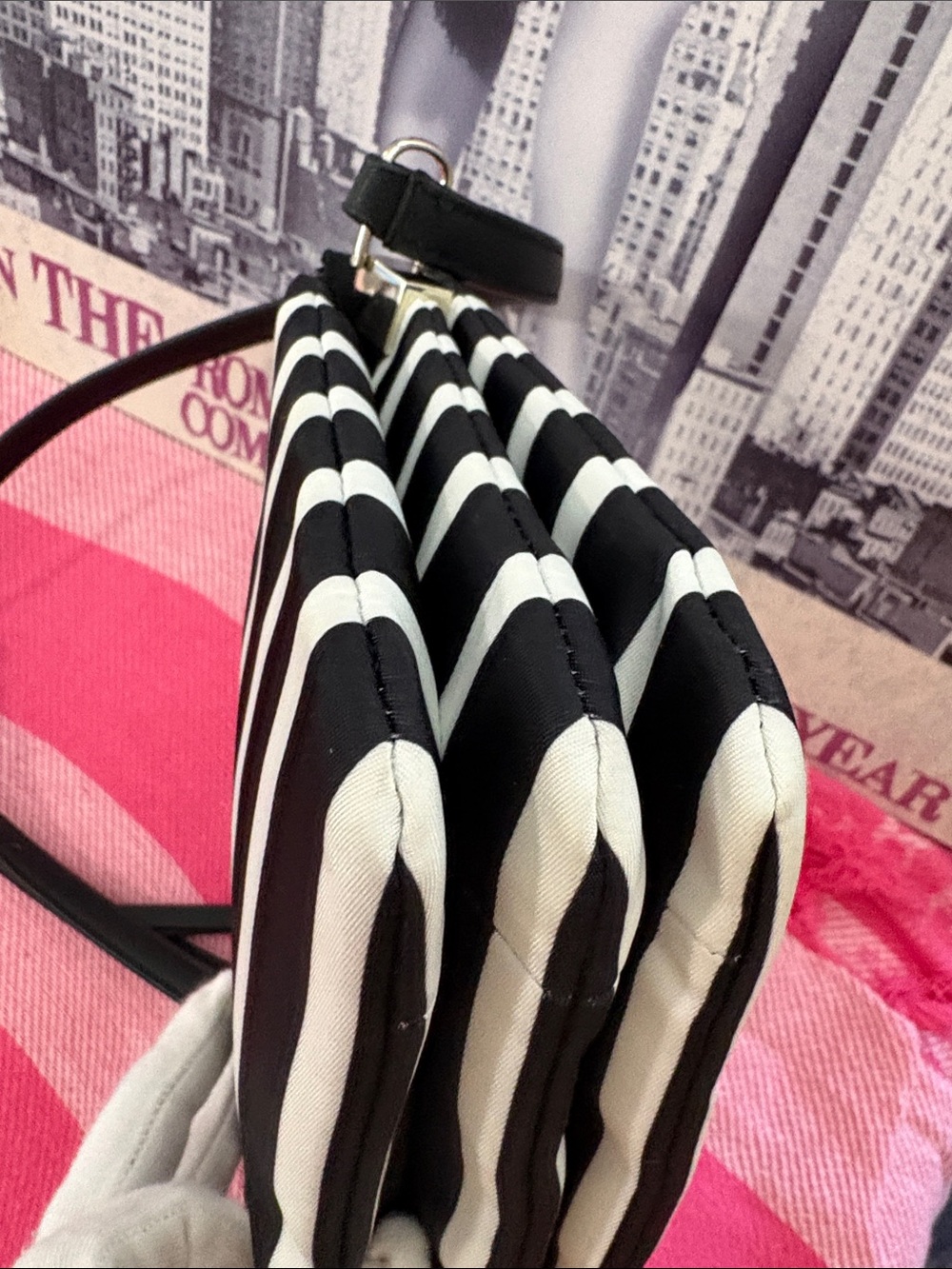kate spade Black and White Nylon Striped Crossbody Bag - Picture 6 of 12